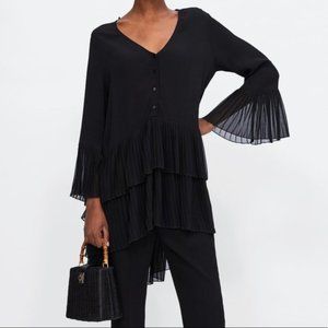 Zara Pleated Blouse, Black, XS